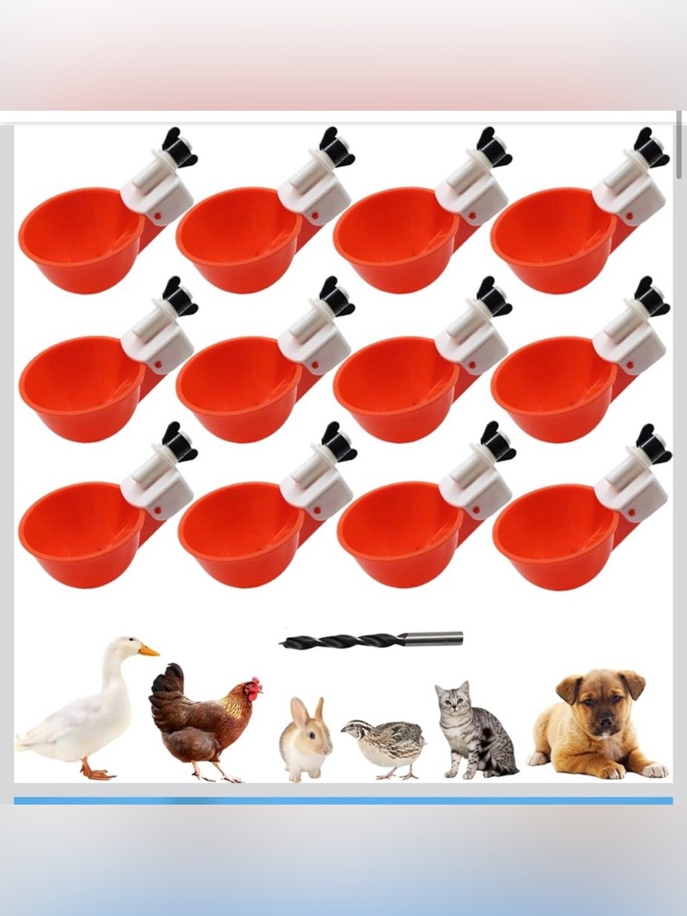 New Open Bag 12pack Chicken Waterer Cups, Poultry Water Feeder with Drill Bit